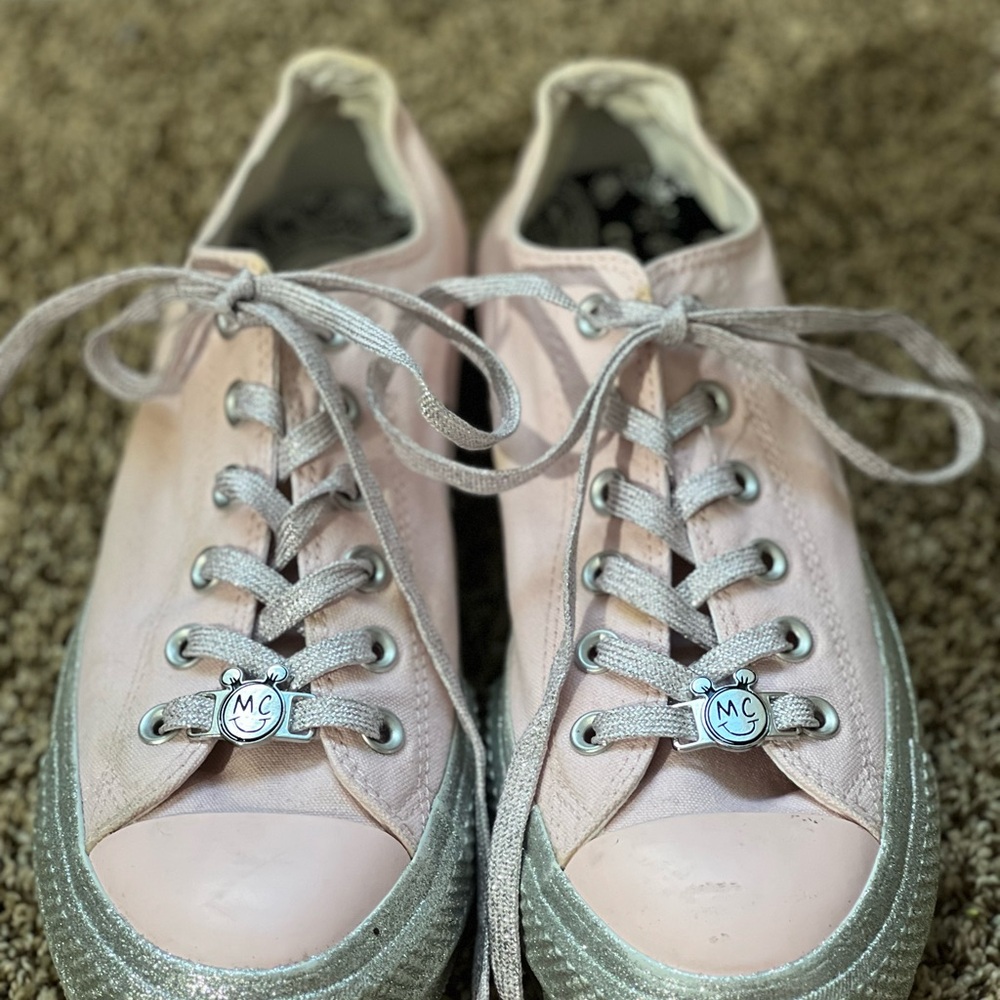Converse Pink and Silver Low-Top Sneakers
